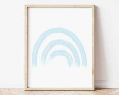 Baby blue rainbow in chalky brushstroke illlustration style perfect for Baby Nursery Décor, Little Boys Bedroom Wall Art, Toddler Girls Room Wall Hangings, Kiddos Bathroom Wall Art and Childrens Playroom Décor.