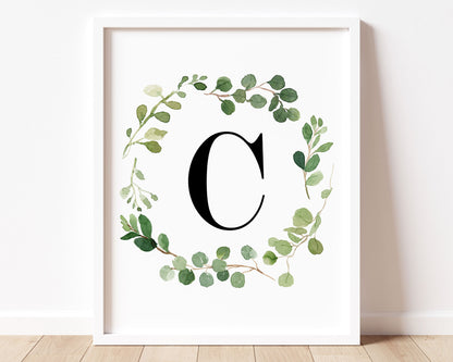 Greenery Letter C Printable Wall Art, Digital Download
