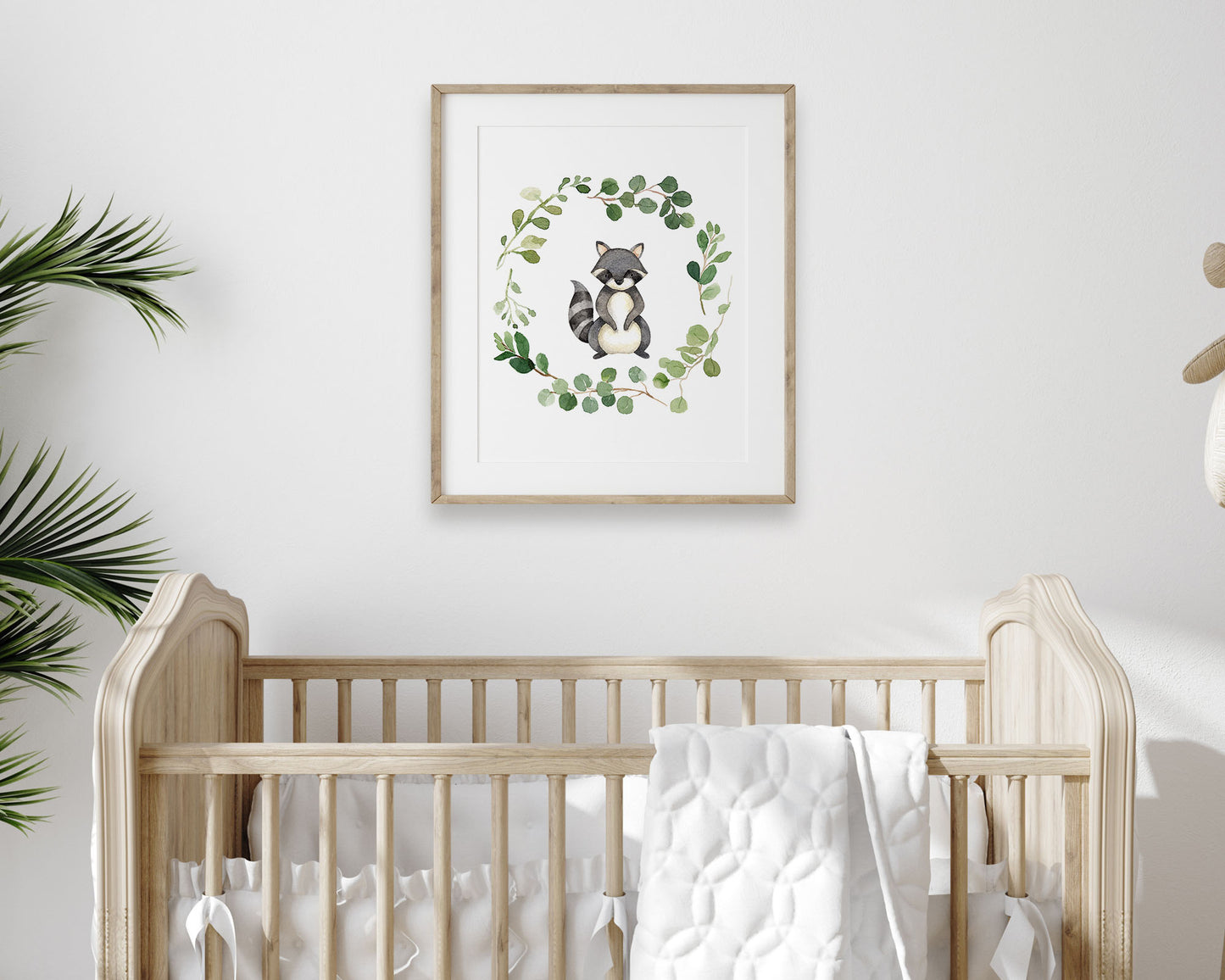 Watercolor Raccoon Greenery Wreath Printable Wall Art, Digital Download
