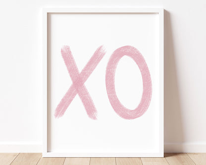 Pink XO in chalky brushstroke illlustration style perfect for Baby Nursery Décor, Little Boys Bedroom Wall Art, Toddler Girls Room Wall Hangings, Kiddos Bathroom Wall Art and Childrens Playroom Décor.