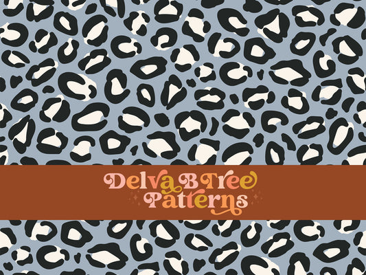 Cadet blue, ivory and black leopard seamless file for fabric printing. Animal Skin Leopard Print Repeat Pattern for textiles, polymailers, baby boy lovey blankets, nursery crib bedding, kids clothing, girls hair accessories, home decor accents, pet products.