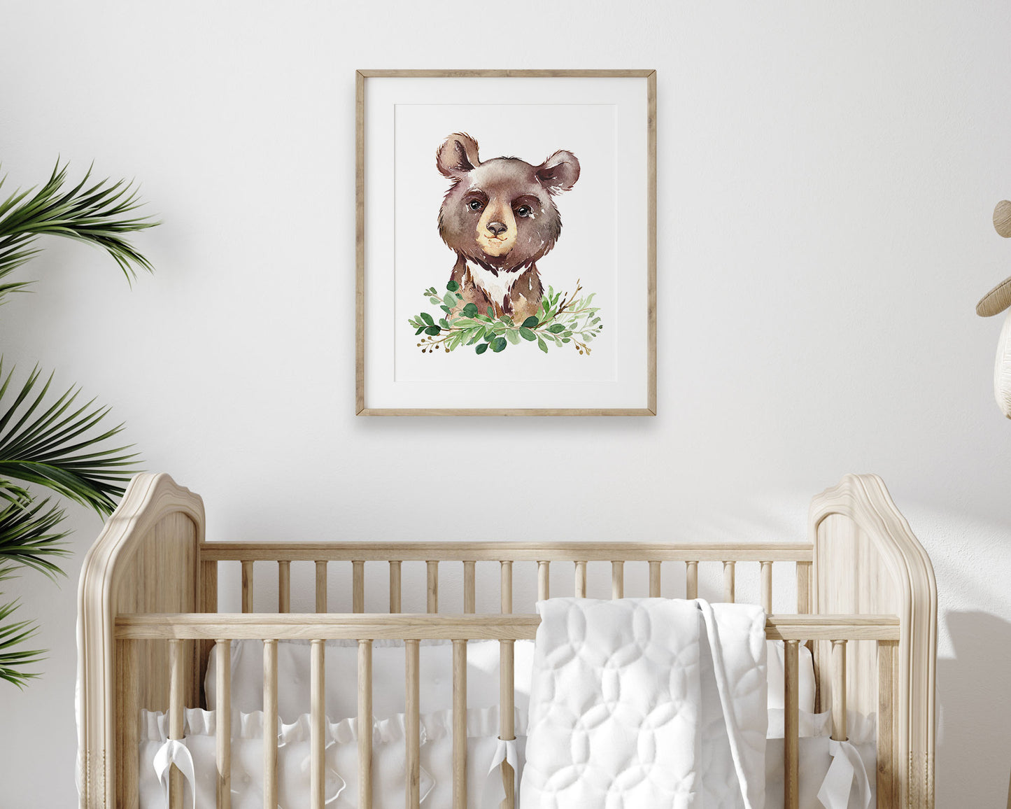 Watercolor Bear Woodland Greenery Printable Wall Art, Digital Download