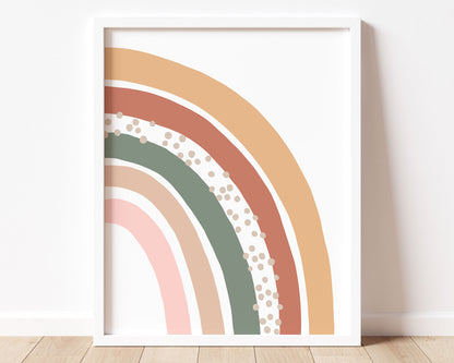 Earth Tone Split Rainbow and Terracotta Sun Printable Wall Art Set of 3, Digital Download