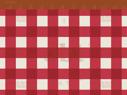 1" watermelon red and alabaster / vintage off white gingham seamless pattern scale digital file for small shops that make handmade products in small batches.