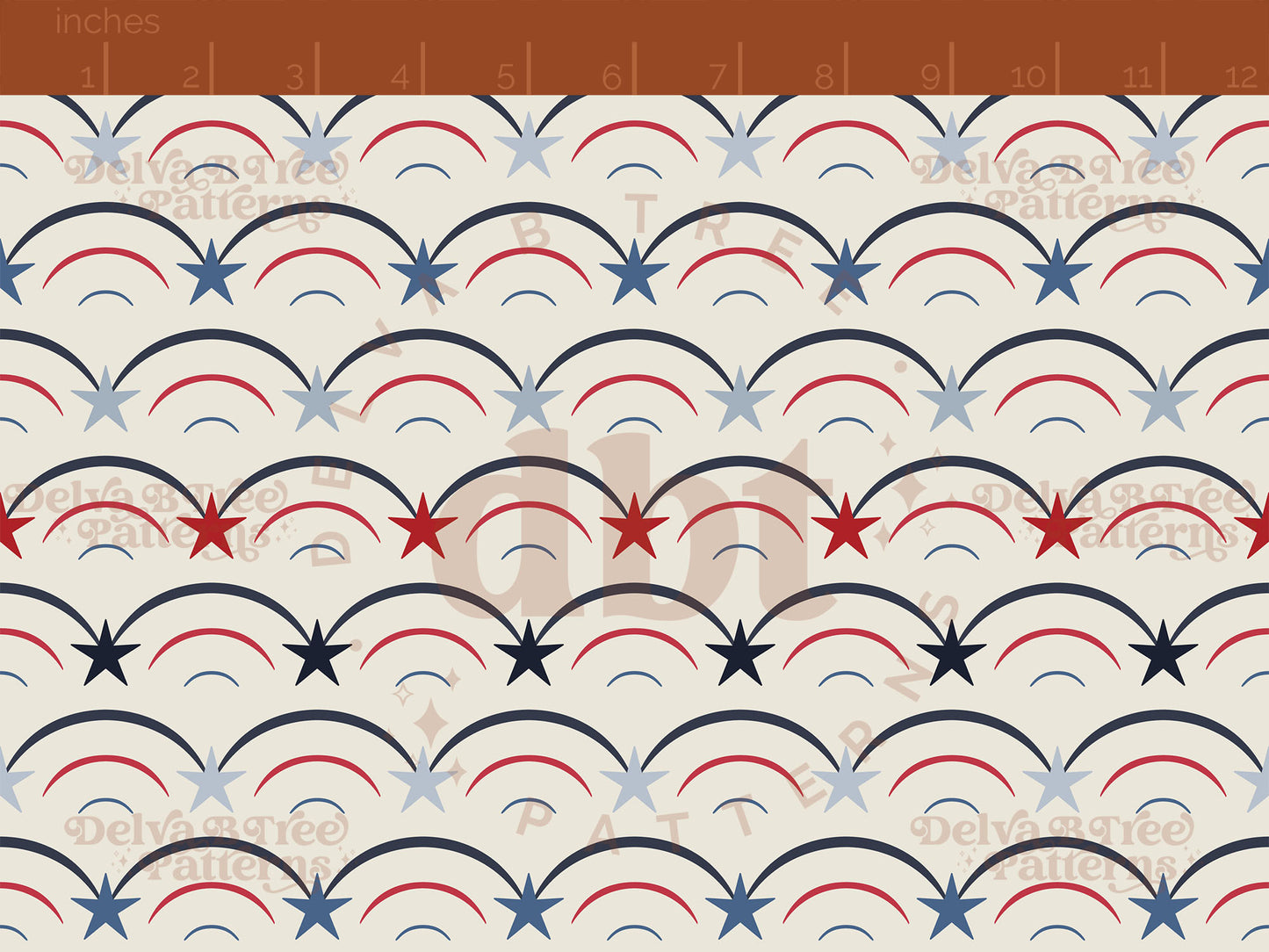 Red and blue patriotic stars and stripes on an alabaster / vintage off white background seamless pattern scale digital file for small shops that make handmade products in small batches.