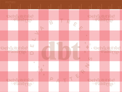 1" pink and white gingham seamless pattern scale digital file for small shops that make handmade products in small batches.