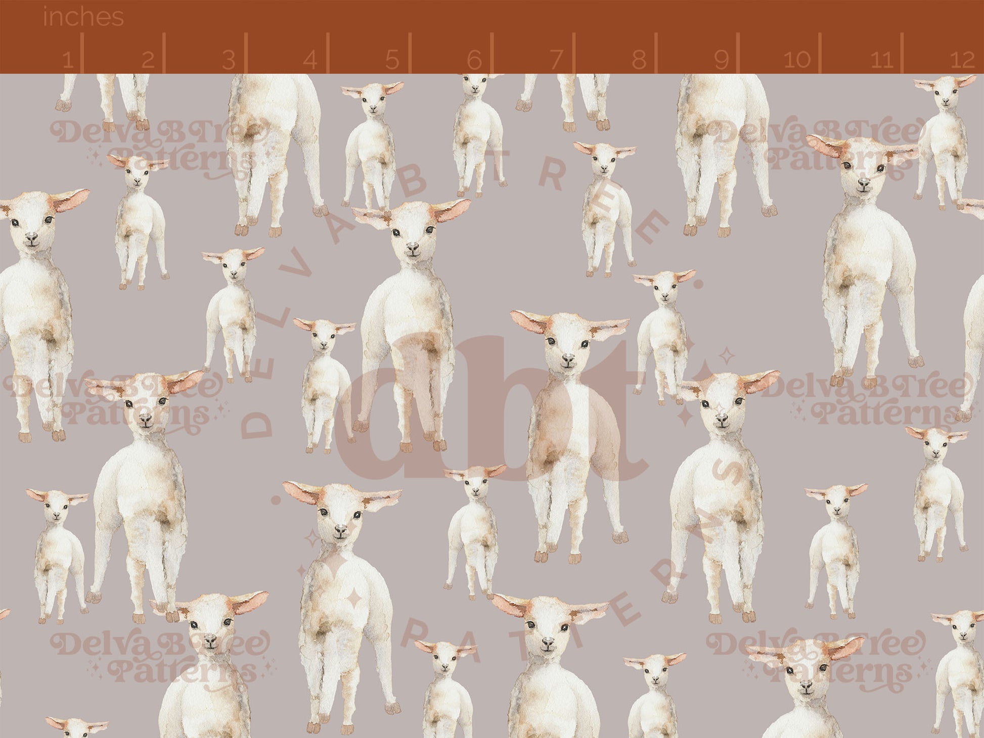 Watercolor baby sheep on a gray background seamless pattern scale for small shops that make handmade products in small batches with spring farm animal digital files.