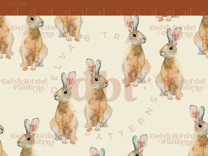 Watercolor bunnies on an antique white background seamless pattern scale digital file for small shops that make handmade products in small batches.
