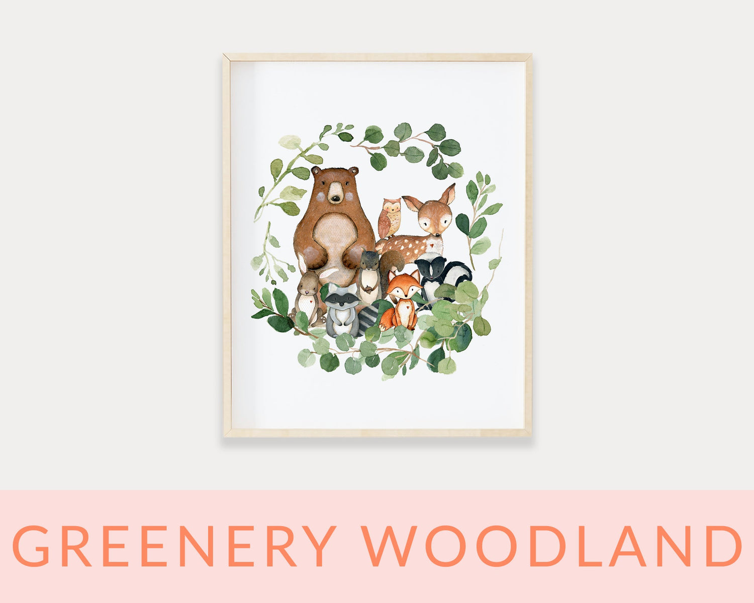 Greenery Woodland Animals Printable Wall Art