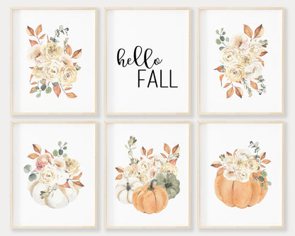 Watercolor Floral Fall Printable Wall Art Set of 6, Digital Download