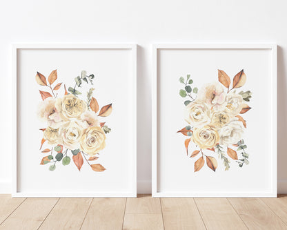 Watercolor Fall Floral Bouquet Printable Wall Art Set of 2, Digital Download
