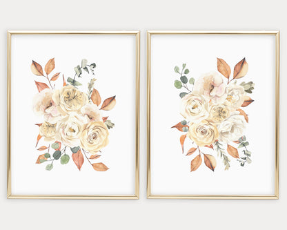 Watercolor Fall Floral Bouquet Printable Wall Art Set of 2, Digital Download
