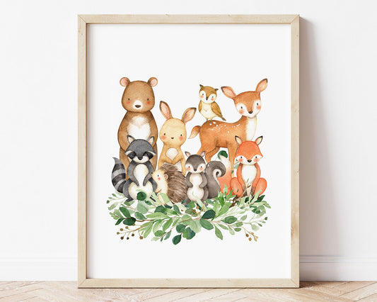 Watercolor Woodland Animals Printable Wall Art, Digital Download
