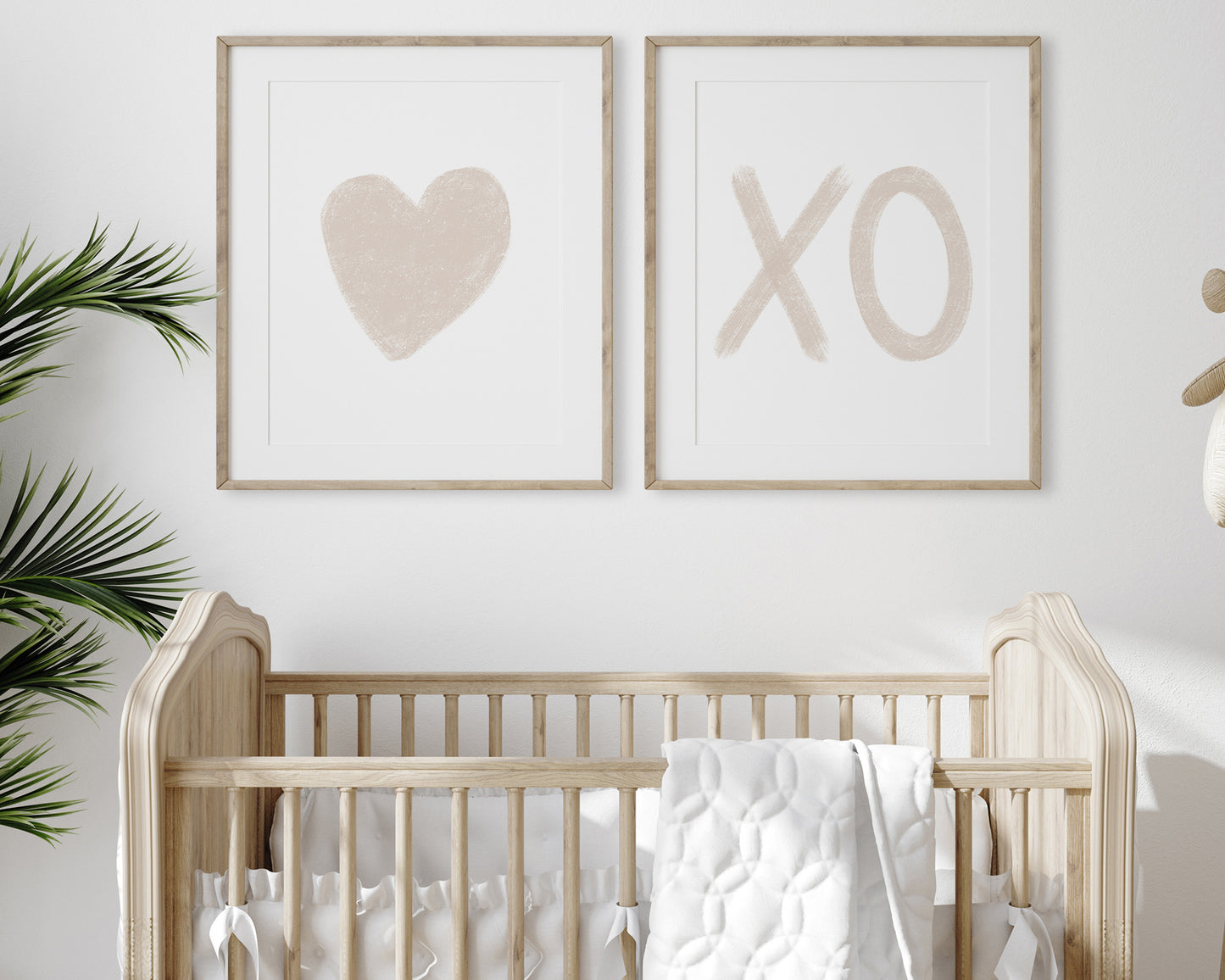 Neutral Tan Heart and XO Printable Wall Art Set of 2, Digital Download