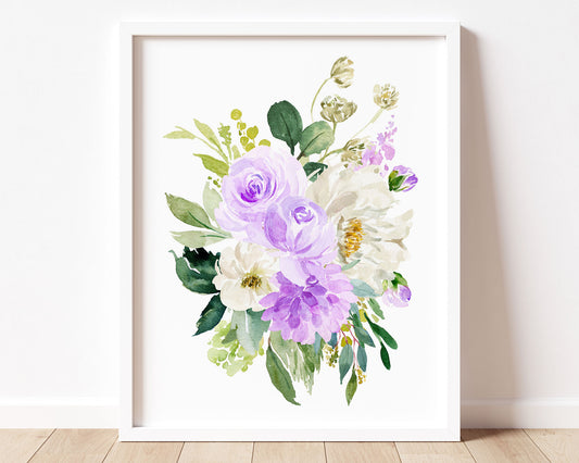 Watercolor Purple Peonies Printable Wall Art, Digital Download