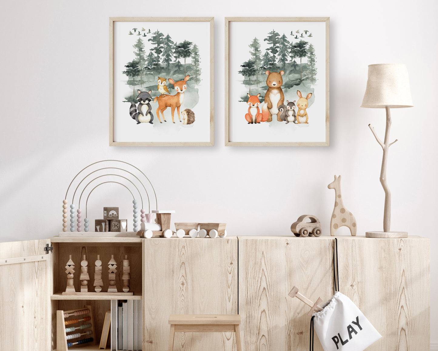 Watercolor Forest Animals Set of 2 Printable Wall Art, Digital Download