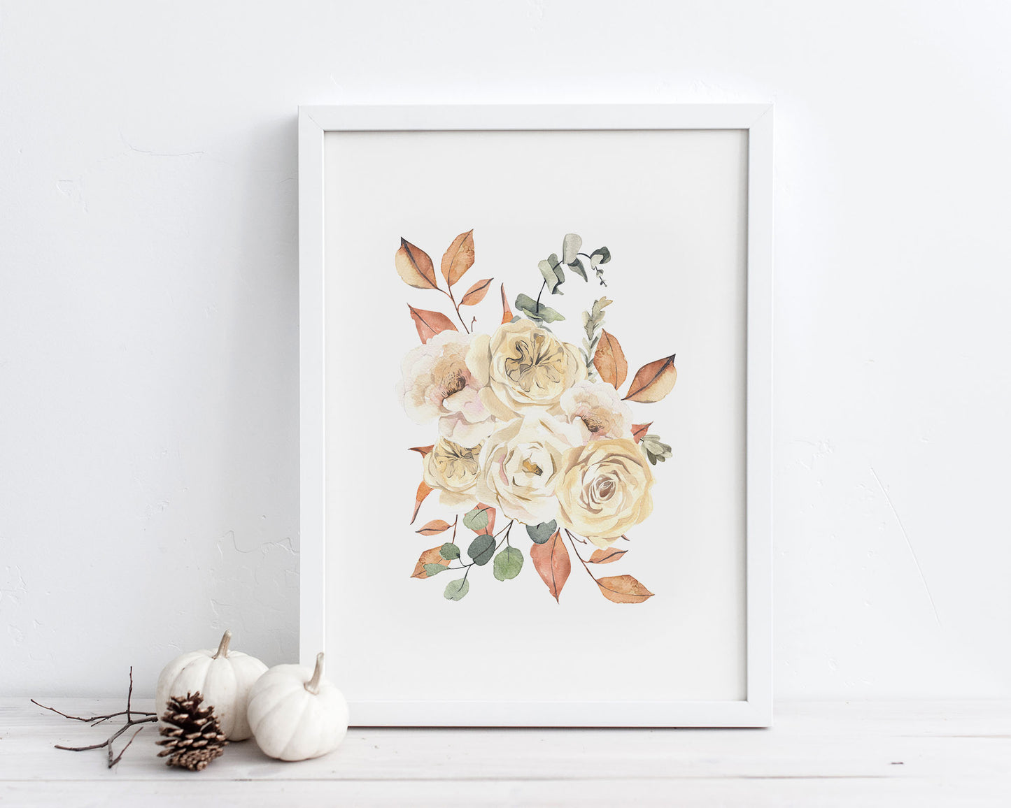White Floral Fall Bouquet Printable Wall Art, Digital Download