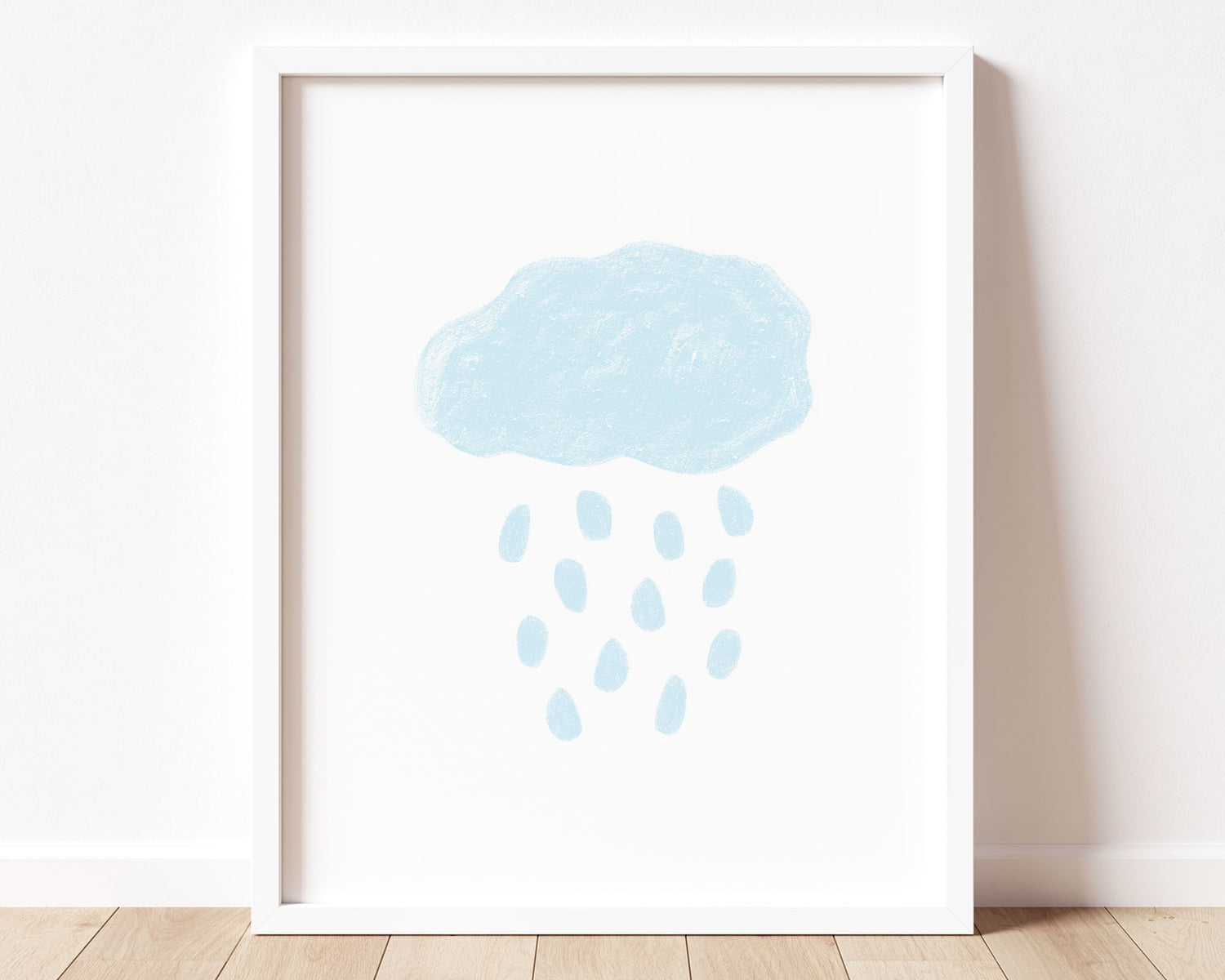 Baby Blue abstract cloud and rain in chalky brushstroke illlustration style perfect for Baby Nursery Décor, Little Boys Bedroom Wall Art, Toddler Girls Room Wall Hangings, Kiddos Bathroom Wall Art and Childrens Playroom Décor.