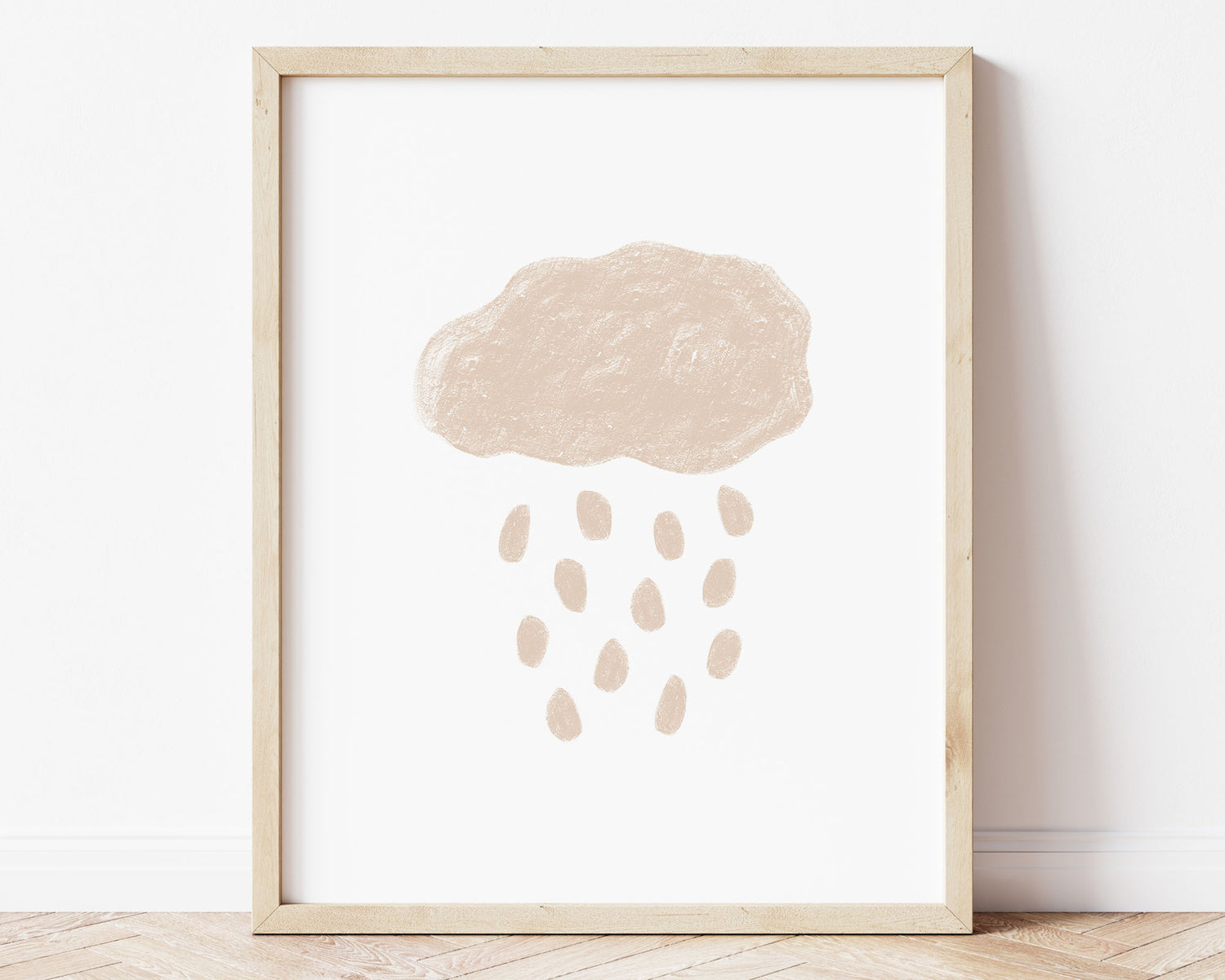 Neutral beige abstract cloud and rain in chalky brushstroke illlustration style perfect for Baby Nursery Décor, Little Boys Bedroom Wall Art, Toddler Girls Room Wall Hangings, Kiddos Bathroom Wall Art and Childrens Playroom Décor.