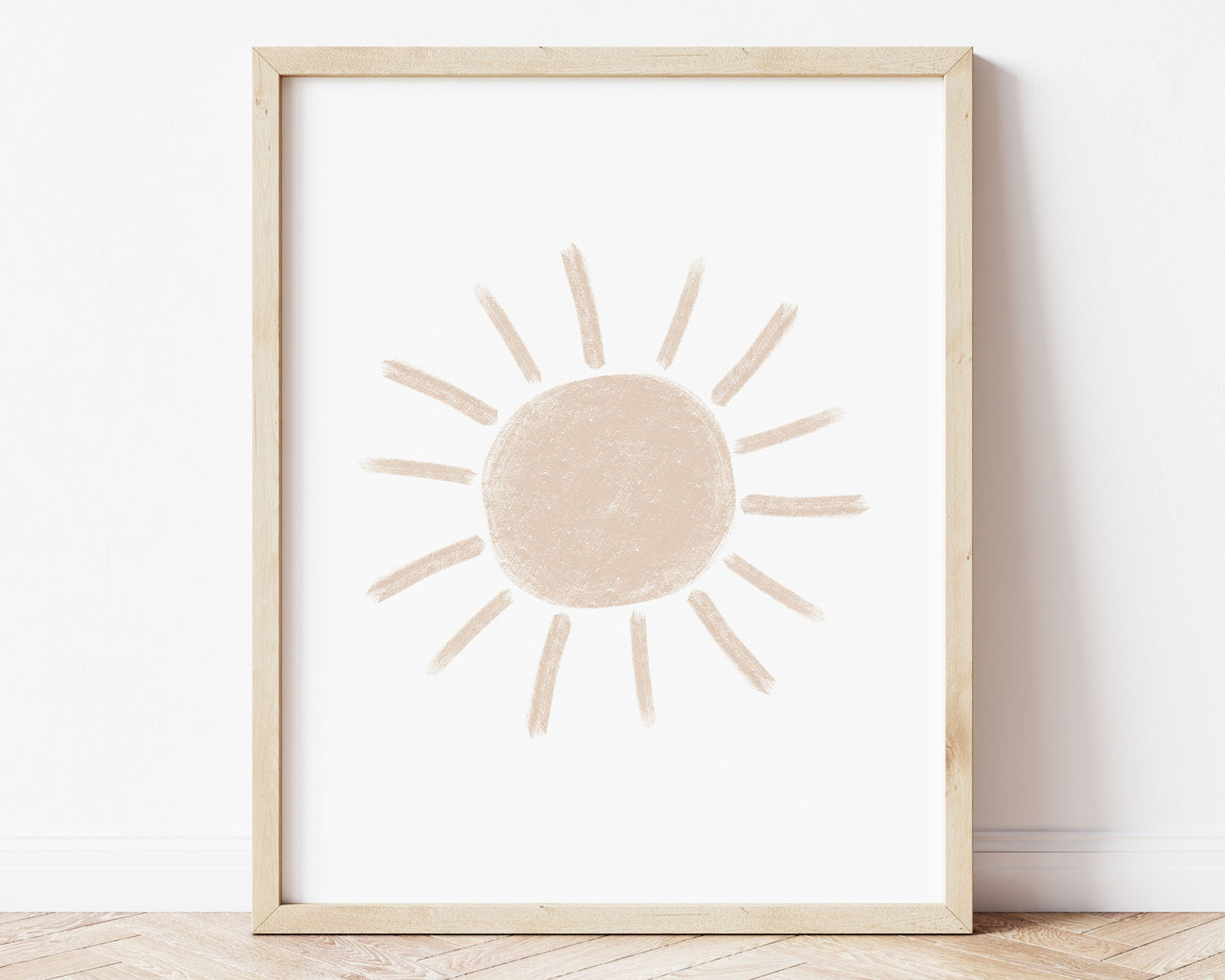 Neutral beige abstract sun in chalky brushstroke illlustration style perfect for Baby Nursery Décor, Little Boys Bedroom Wall Art, Toddler Girls Room Wall Hangings, Kiddos Bathroom Wall Art and Childrens Playroom Décor.