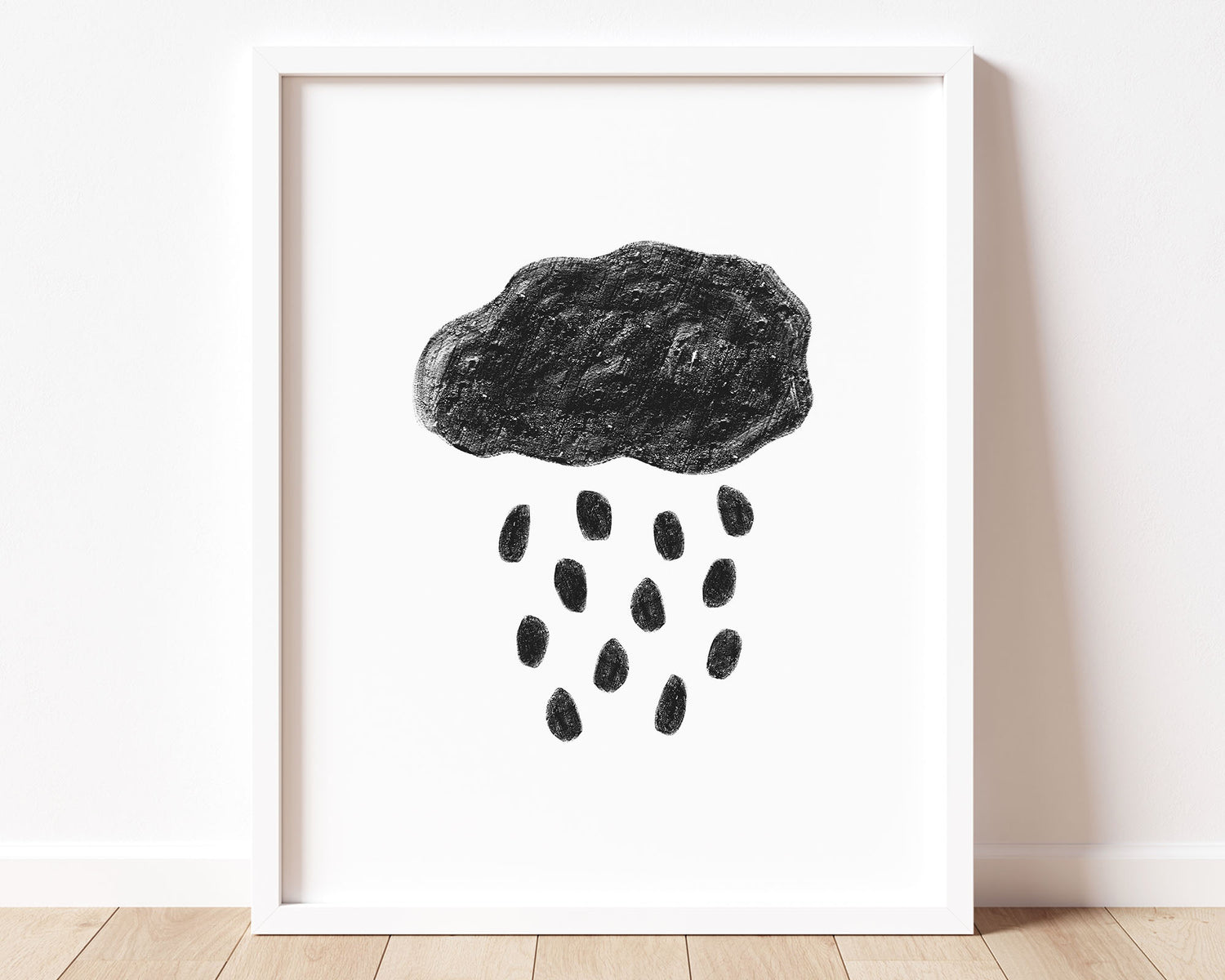 Black abstract cloud and rain in chalky brushstroke illlustration style perfect for Baby Nursery Décor, Little Boys Bedroom Wall Art, Toddler Girls Room Wall Hangings, Kiddos Bathroom Wall Art and Childrens Playroom Décor.