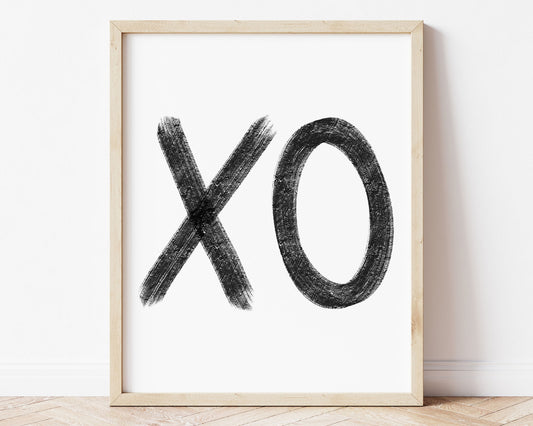 Black XO in chalky brushstroke illlustration style perfect for Baby Nursery Décor, Little Boys Bedroom Wall Art, Toddler Girls Room Wall Hangings, Kiddos Bathroom Wall Art and Childrens Playroom Décor.