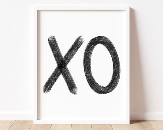 Black XO in chalky brushstroke illlustration style perfect for Baby Nursery Décor, Little Boys Bedroom Wall Art, Toddler Girls Room Wall Hangings, Kiddos Bathroom Wall Art and Childrens Playroom Décor.