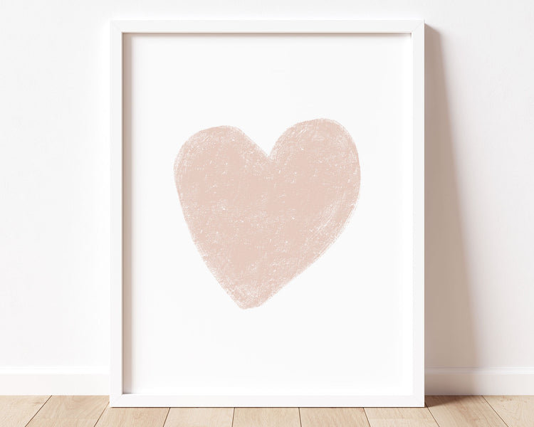 Blush pink heart in chalky brushstroke illlustration style perfect for Baby Nursery Décor, Little Boys Bedroom Wall Art, Toddler Girls Room Wall Hangings, Kiddos Bathroom Wall Art and Childrens Playroom Décor.