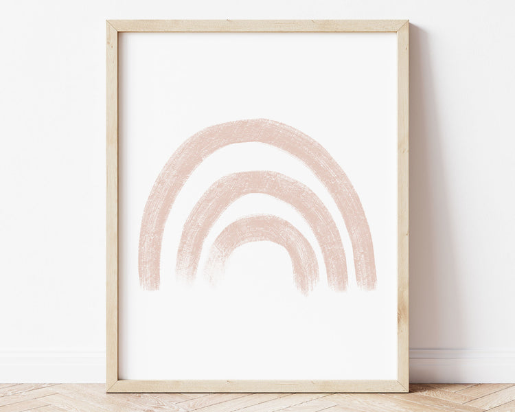 Blush pink rainbow in chalky brushstroke illlustration style perfect for Baby Nursery Décor, Little Boys Bedroom Wall Art, Toddler Girls Room Wall Hangings, Kiddos Bathroom Wall Art and Childrens Playroom Décor.