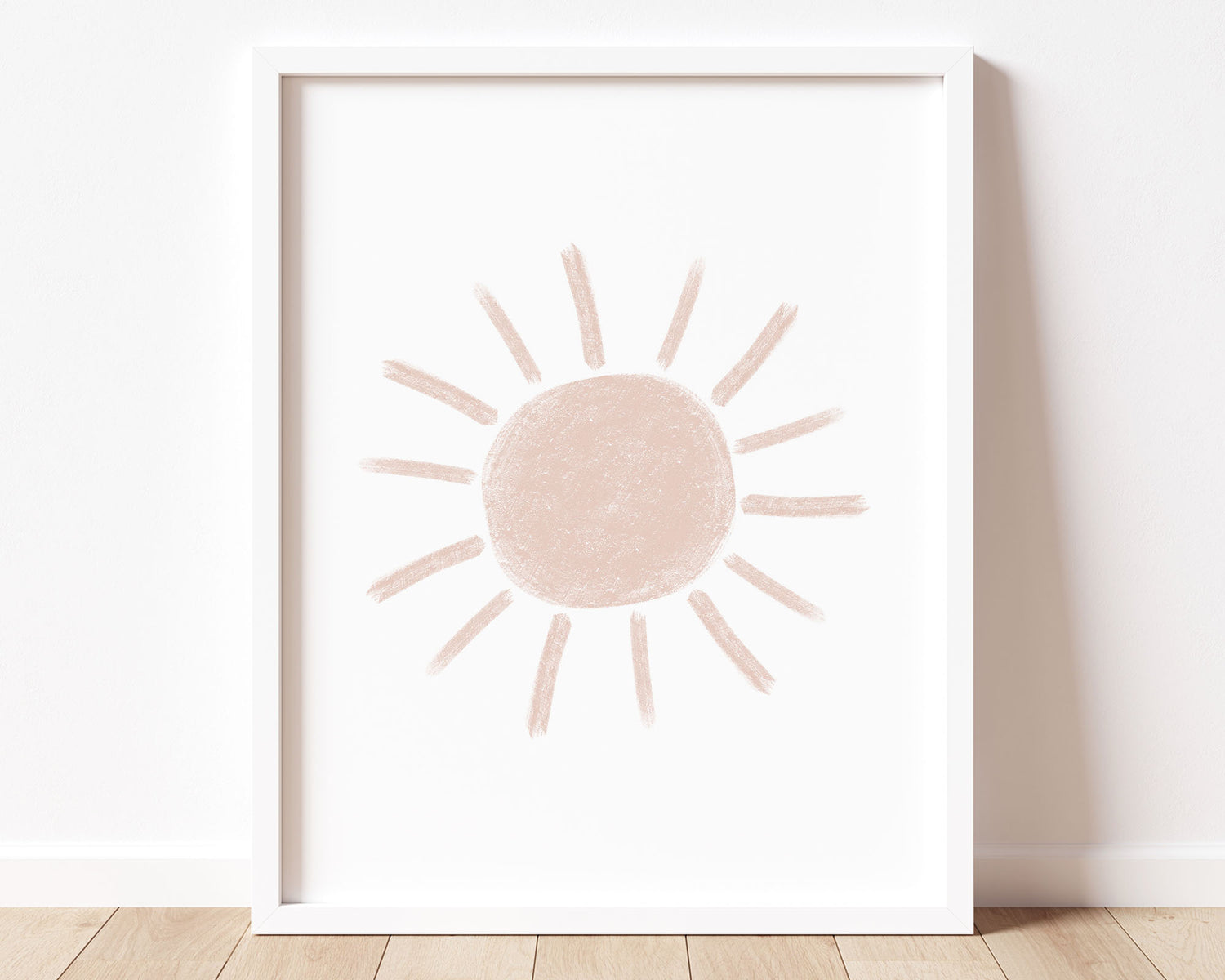 Blush pink abstract sun in chalky brushstroke illlustration style perfect for Baby Nursery Décor, Little Boys Bedroom Wall Art, Toddler Girls Room Wall Hangings, Kiddos Bathroom Wall Art and Childrens Playroom Décor.