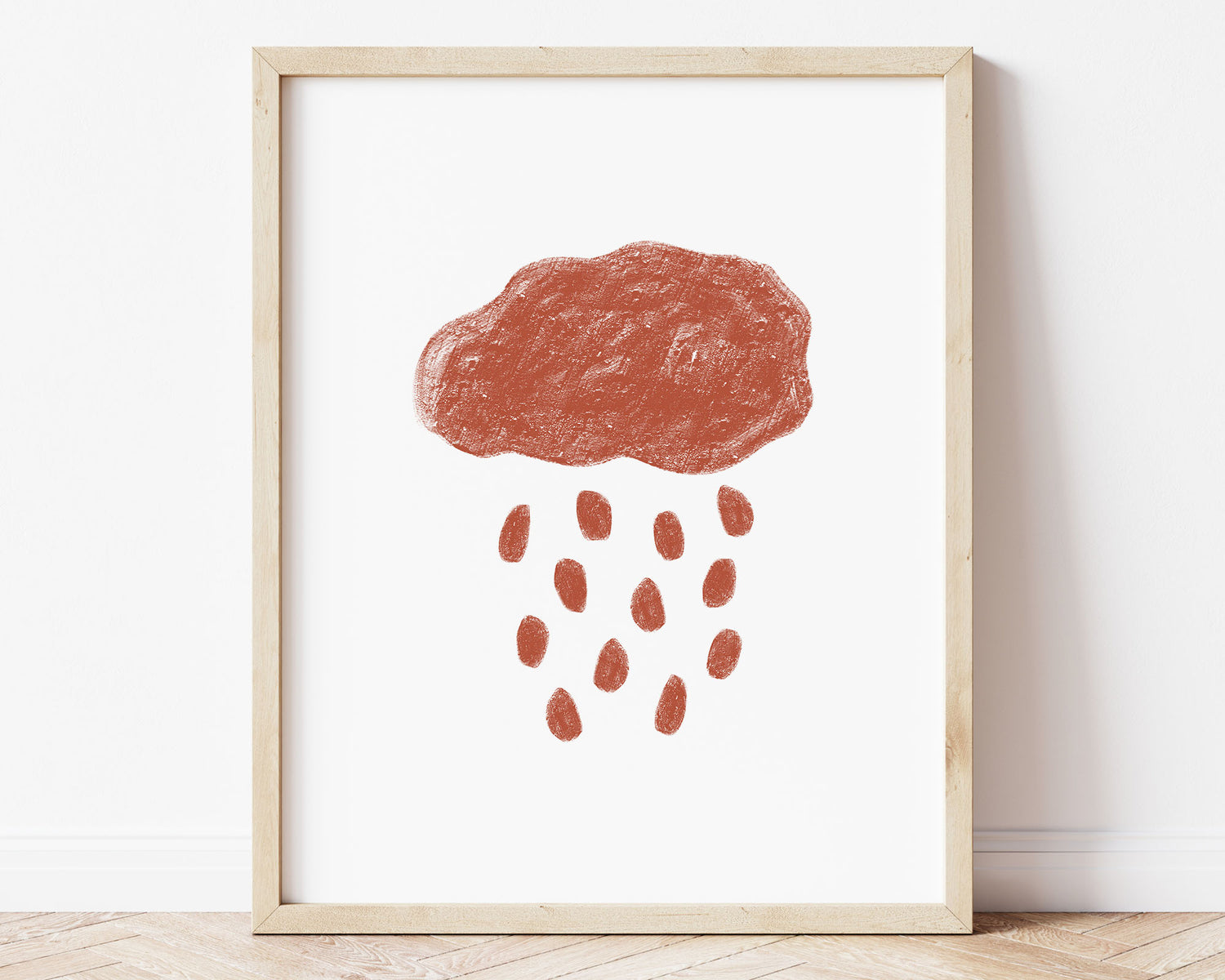 Burnt orange abstract cloud and rain in chalky brushstroke illlustration style perfect for Baby Nursery Décor, Little Boys Bedroom Wall Art, Toddler Girls Room Wall Hangings, Kiddos Bathroom Wall Art and Childrens Playroom Décor.