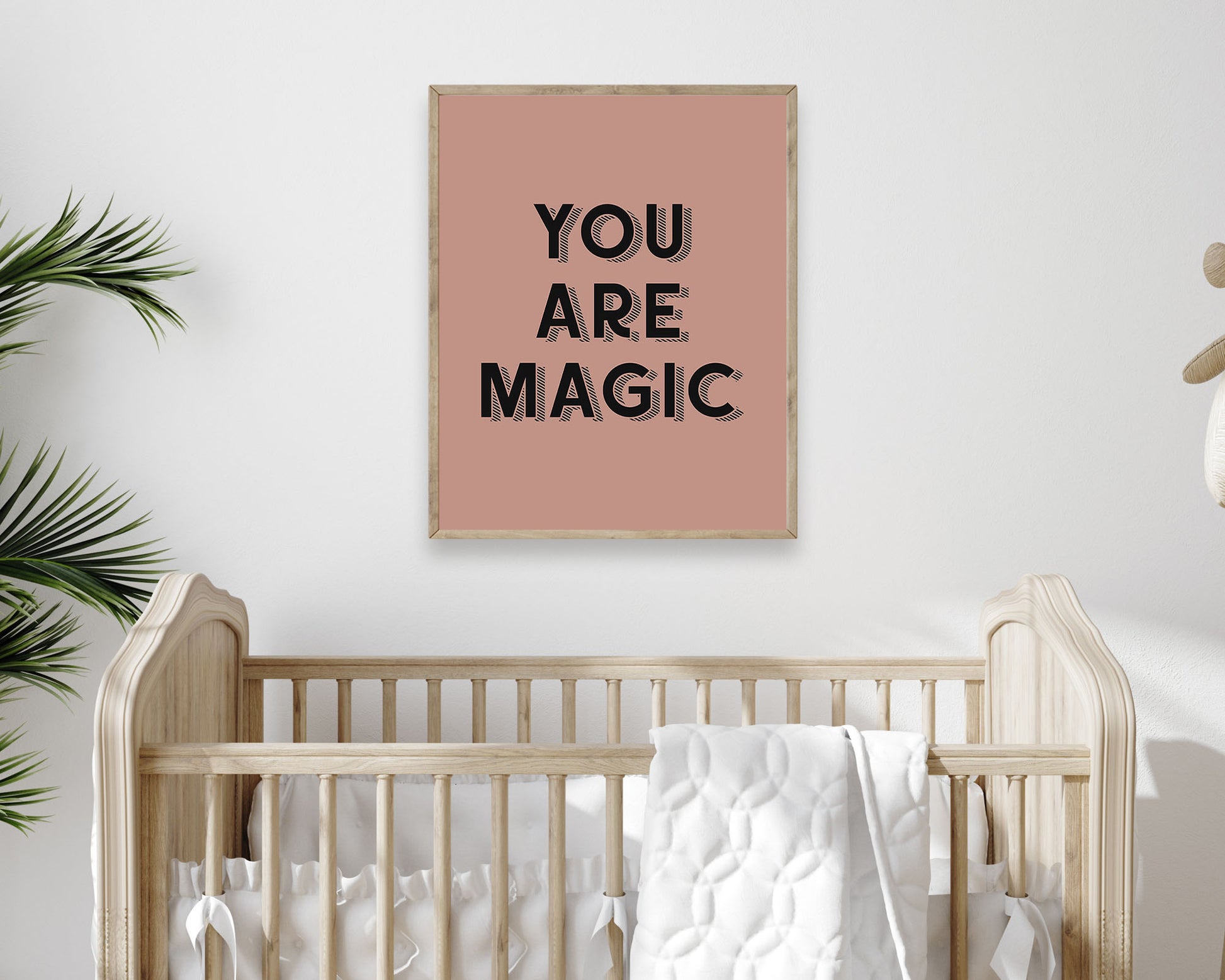 You Are Magic Instant Download Digital File featuring retro block shadowed lettering in black on an dusky rose background.