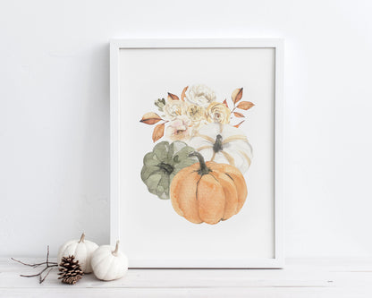 Watercolor Pumpkins Printable Wall Art, Digital Download