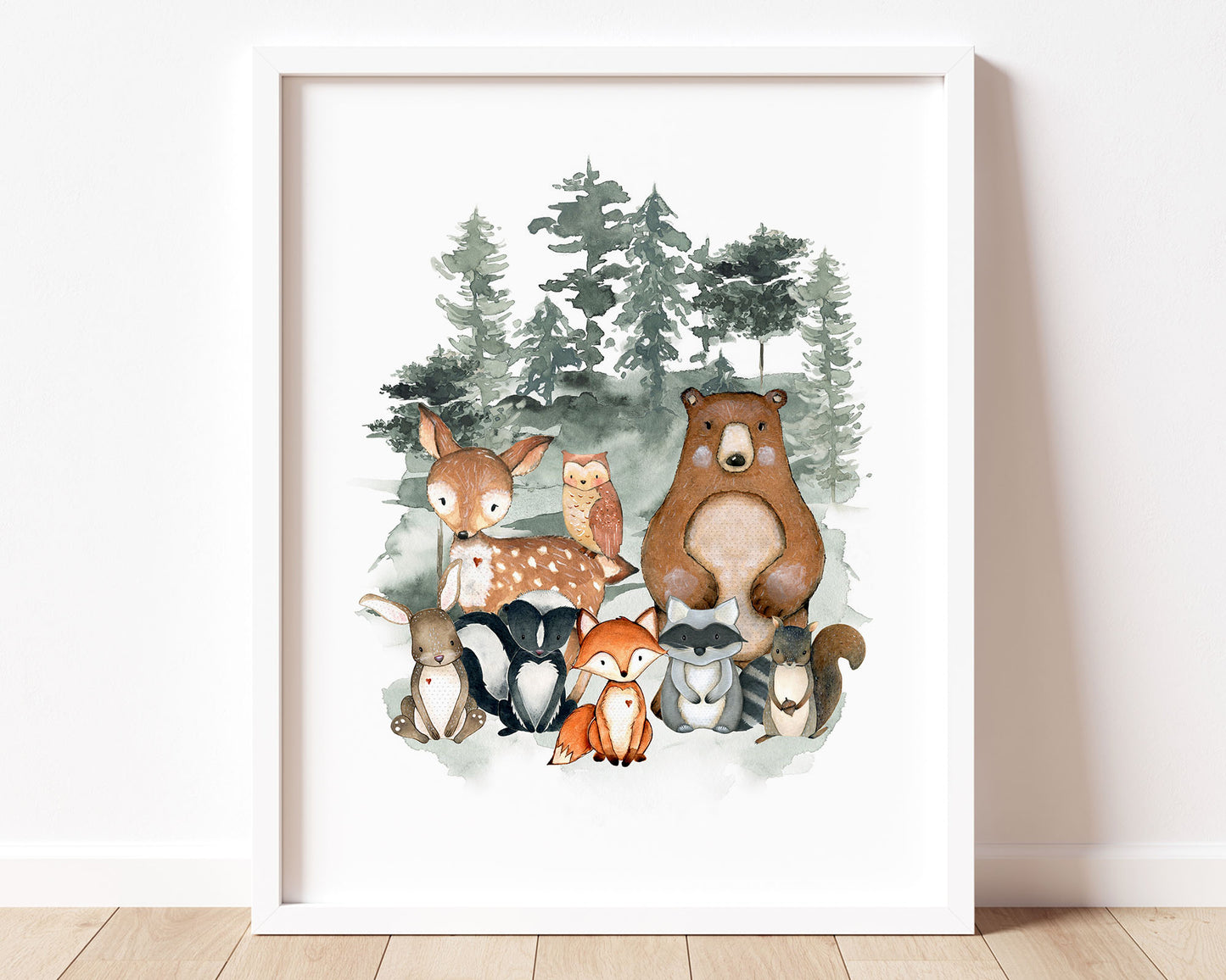 Forest Animals Watercolor Printable Wall Art, Digital Download
