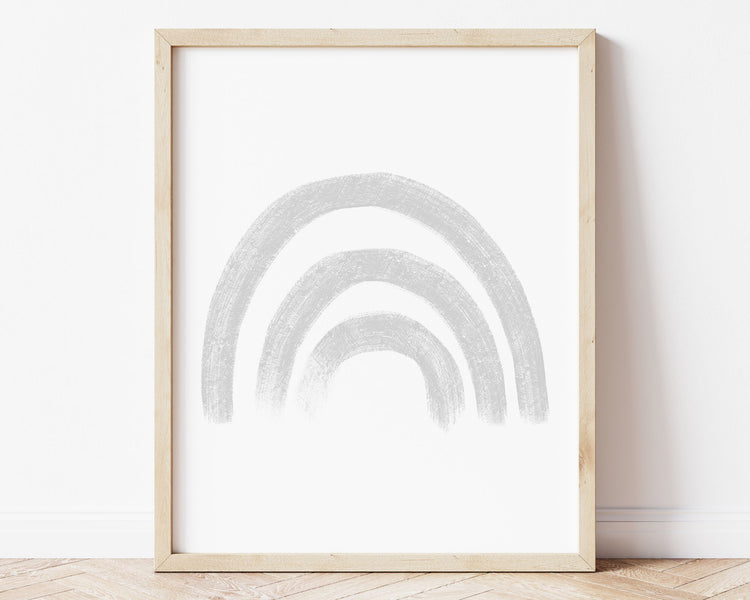 Pale silver gray rainbow in chalky brushstroke illlustration style perfect for Baby Nursery Décor, Little Boys Bedroom Wall Art, Toddler Girls Room Wall Hangings, Kiddos Bathroom Wall Art and Childrens Playroom Décor.