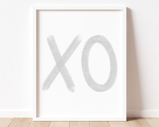 Pale silver gray XO in chalky brushstroke illlustration style perfect for Baby Nursery Décor, Little Boys Bedroom Wall Art, Toddler Girls Room Wall Hangings, Kiddos Bathroom Wall Art and Childrens Playroom Décor.