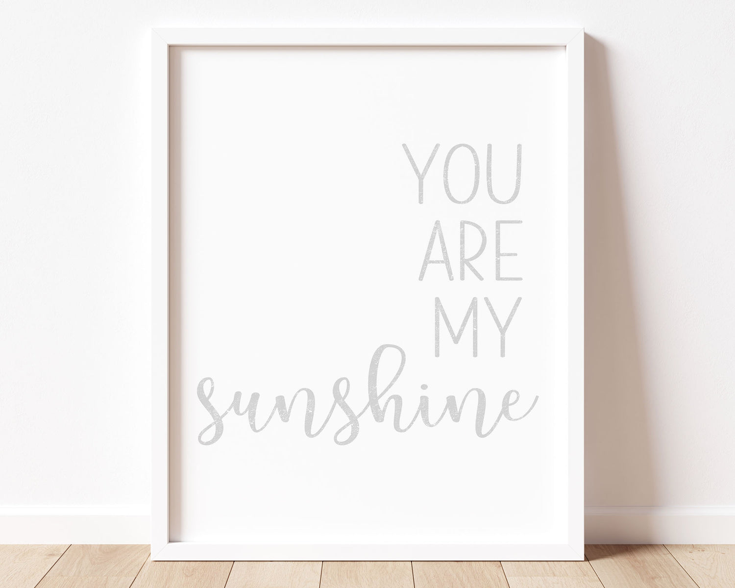 Pale silver gray You Are My Sunshine in textured lettering perfect for Baby Nursery Décor, Little Boys Bedroom Wall Art, Toddler Girls Room Wall Hangings, Kiddos Bathroom Wall Art and Childrens Playroom Décor.