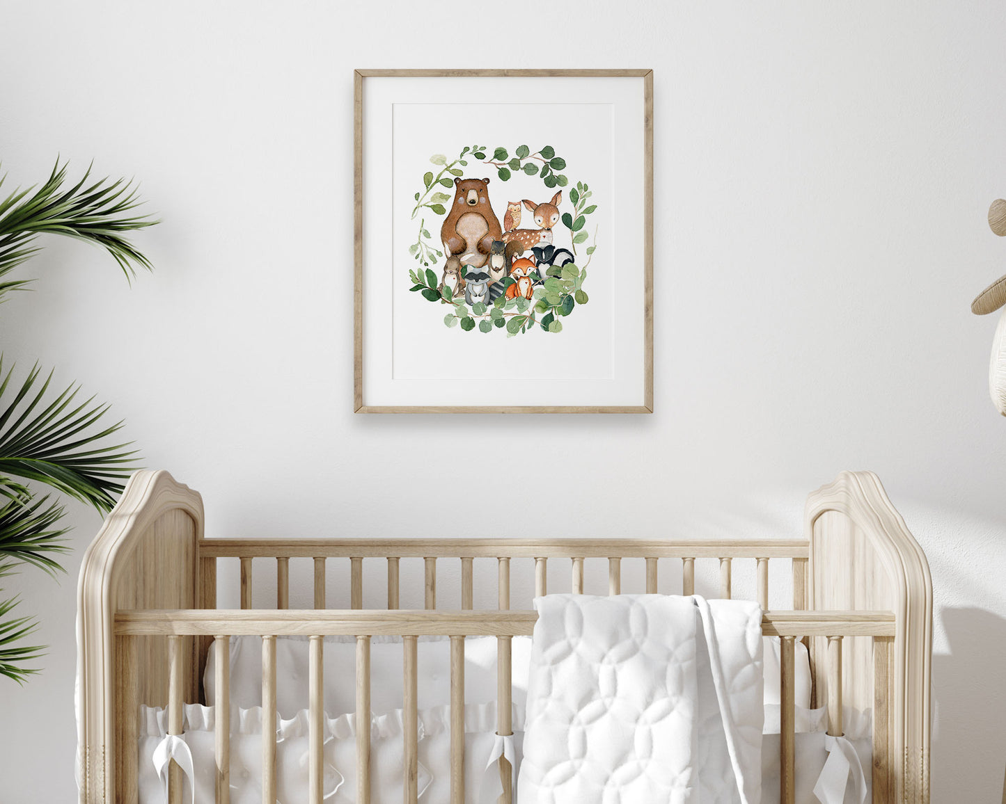 Watercolor Forest Animals Greenery Wreath Printable Wall Art, Digital Download