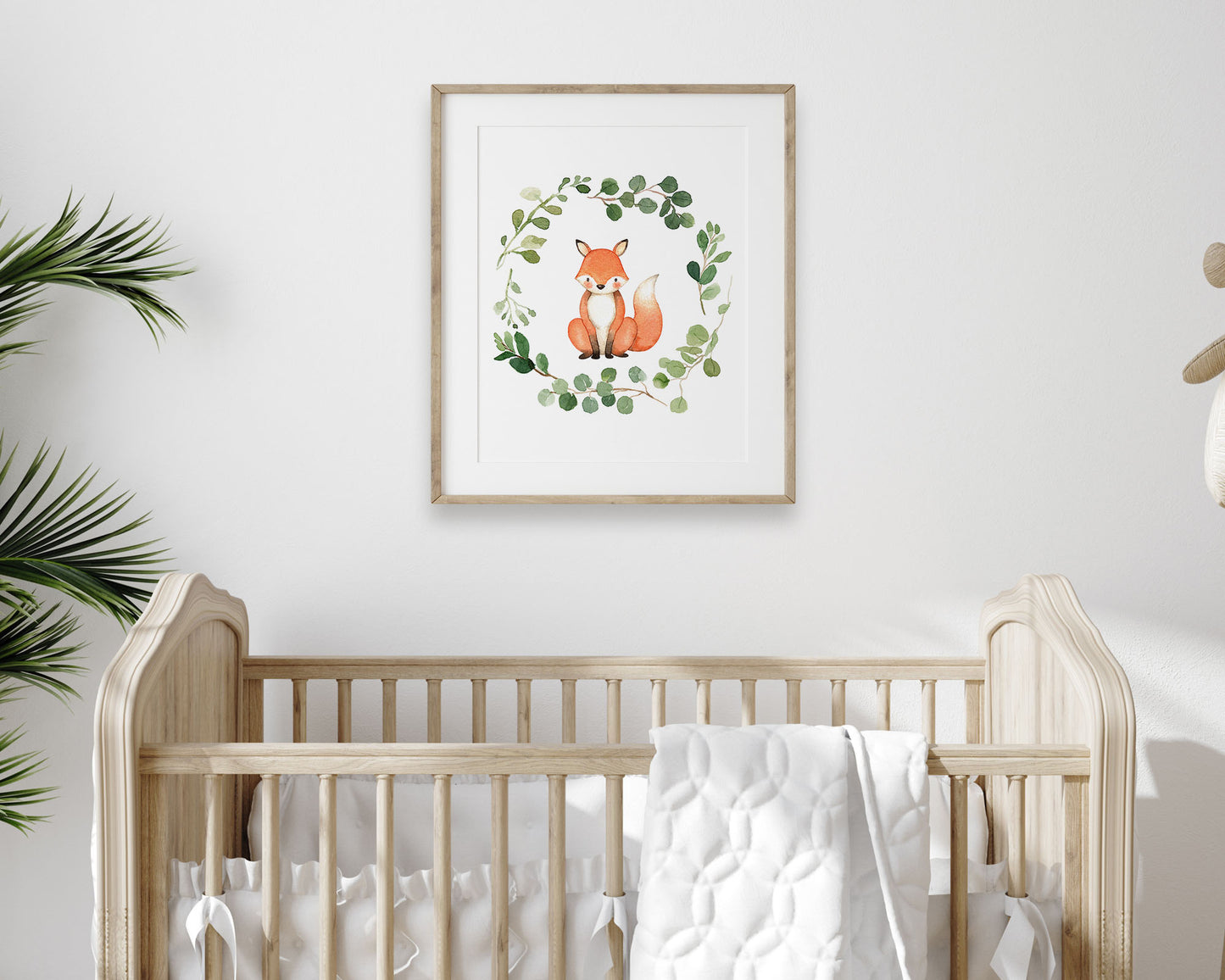 Watercolor Fox Greenery Wreath Printable Wall Art, Digital Download