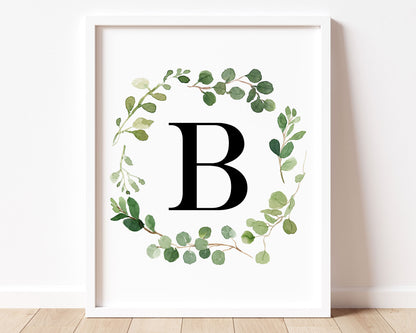 Greenery Letter B Printable Wall Art, Digital Download