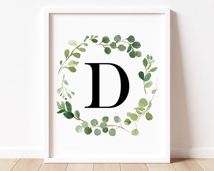 Greenery Letter D Printable Wall Art, Digital Download