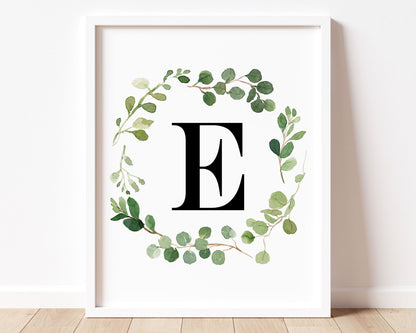 Greenery Letter E Printable Wall Art, Digital Download