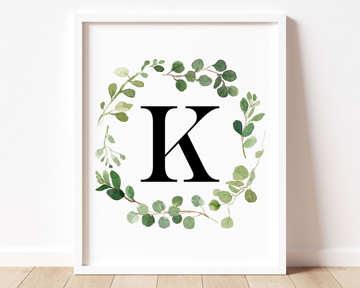 Greenery Letter K Printable Wall Art, Digital Download