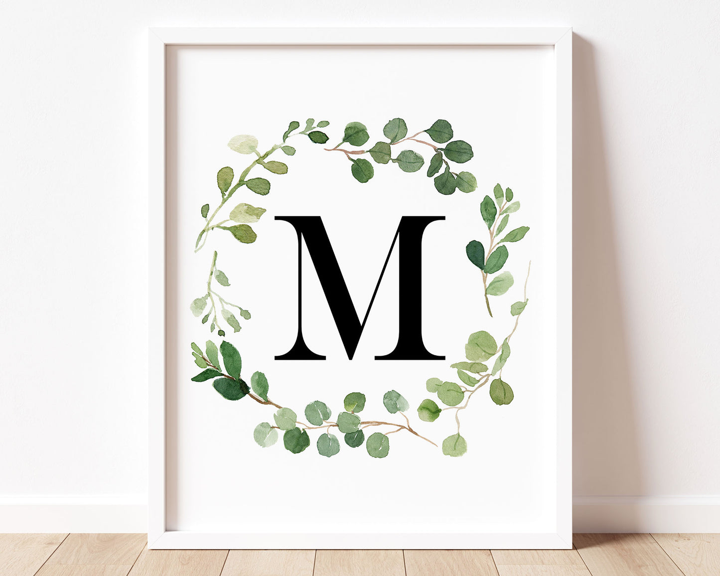 Greenery Letter M Printable Wall Art, Digital Download