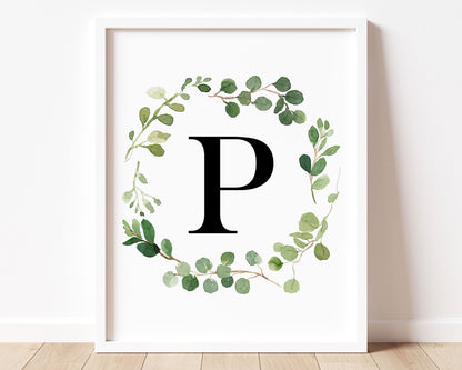Greenery Letter P Printable Wall Art, Digital Download