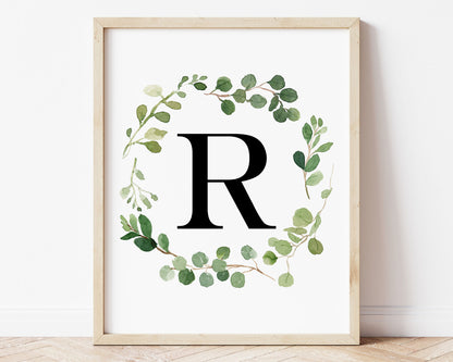 Greenery Letter R Printable Wall Art, Digital Download