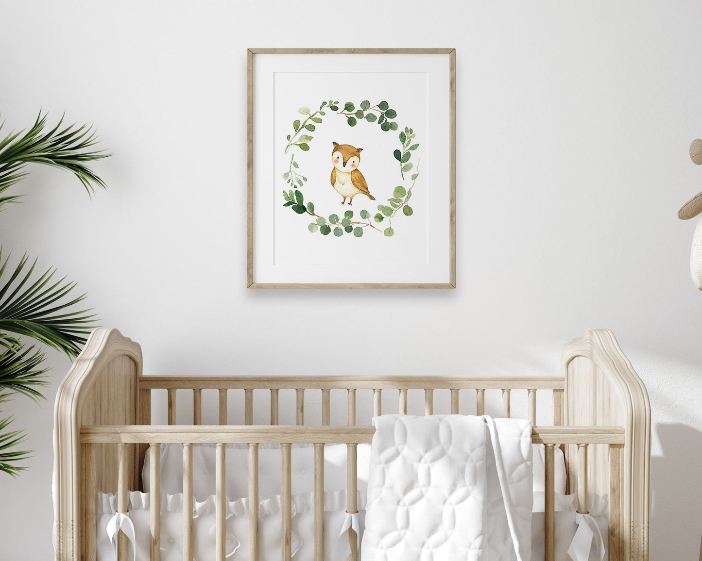 Watercolor Owl Greenery Wreath Printable Wall Art, Digital Download