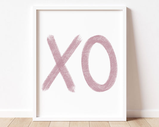 Mauve XO in chalky brushstroke illlustration style perfect for Baby Nursery Décor, Little Boys Bedroom Wall Art, Toddler Girls Room Wall Hangings, Kiddos Bathroom Wall Art and Childrens Playroom Décor.