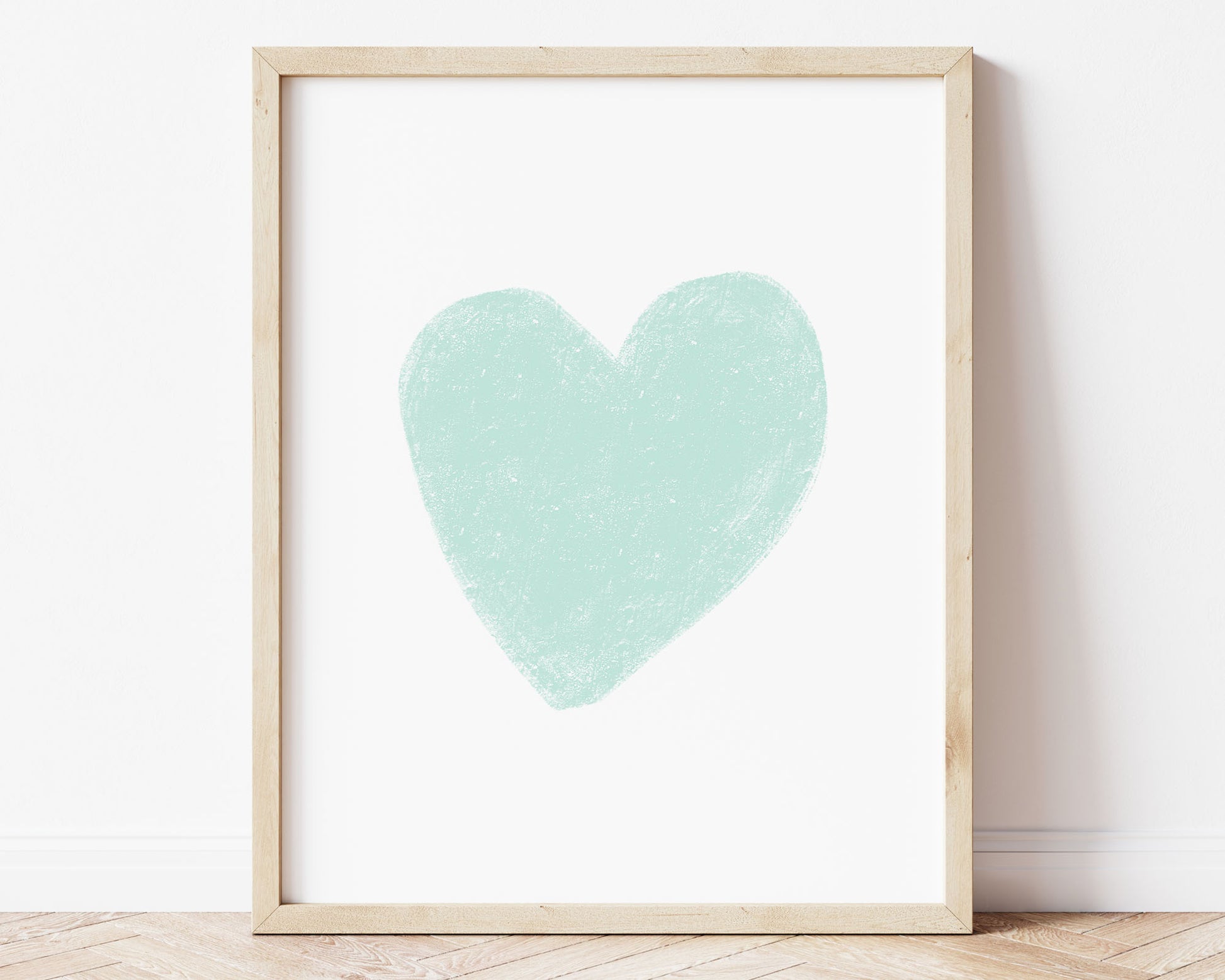 Mint green heart in chalky brushstroke illlustration style perfect for Baby Nursery Décor, Little Boys Bedroom Wall Art, Toddler Girls Room Wall Hangings, Kiddos Bathroom Wall Art and Childrens Playroom Décor.