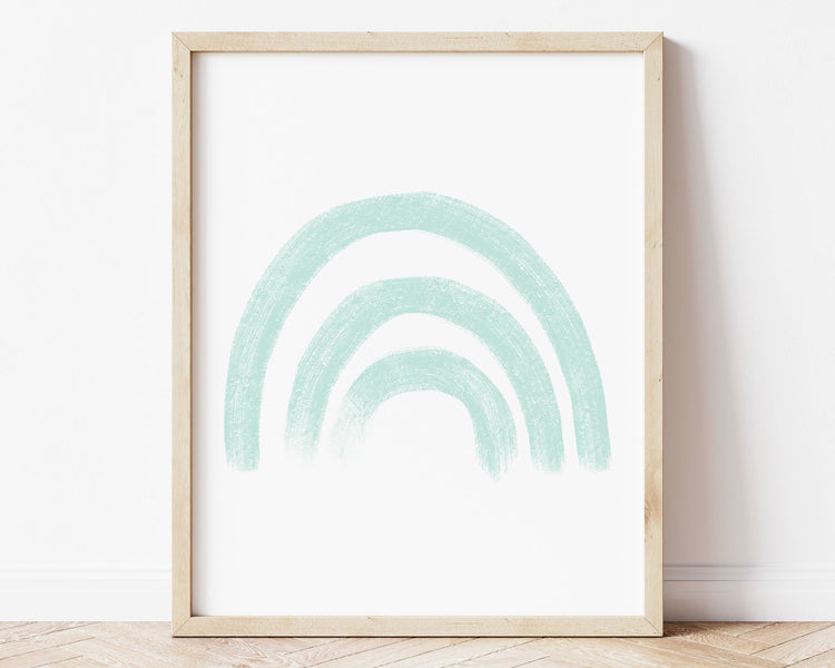 Mint green rainbow in chalky brushstroke illlustration style perfect for Baby Nursery Décor, Little Boys Bedroom Wall Art, Toddler Girls Room Wall Hangings, Kiddos Bathroom Wall Art and Childrens Playroom Décor.